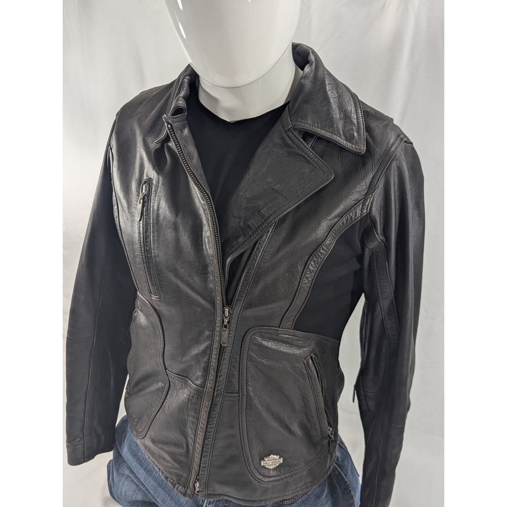 Harley-Davidson Black Leather Zip Front Motorcycle Jacket